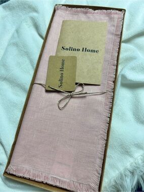 New Solino Misty  pink table runner 14x60 in Long‎ fringe  100 linen